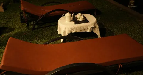 Raised glamping tent at River Bells, Champakulam